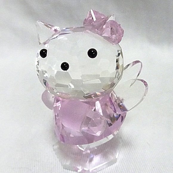 Winged HELLO KITTY Fairy Faceted Crystal Glass Art Figurine Pink Dress Cute Eyes - Picture 1 of 10
